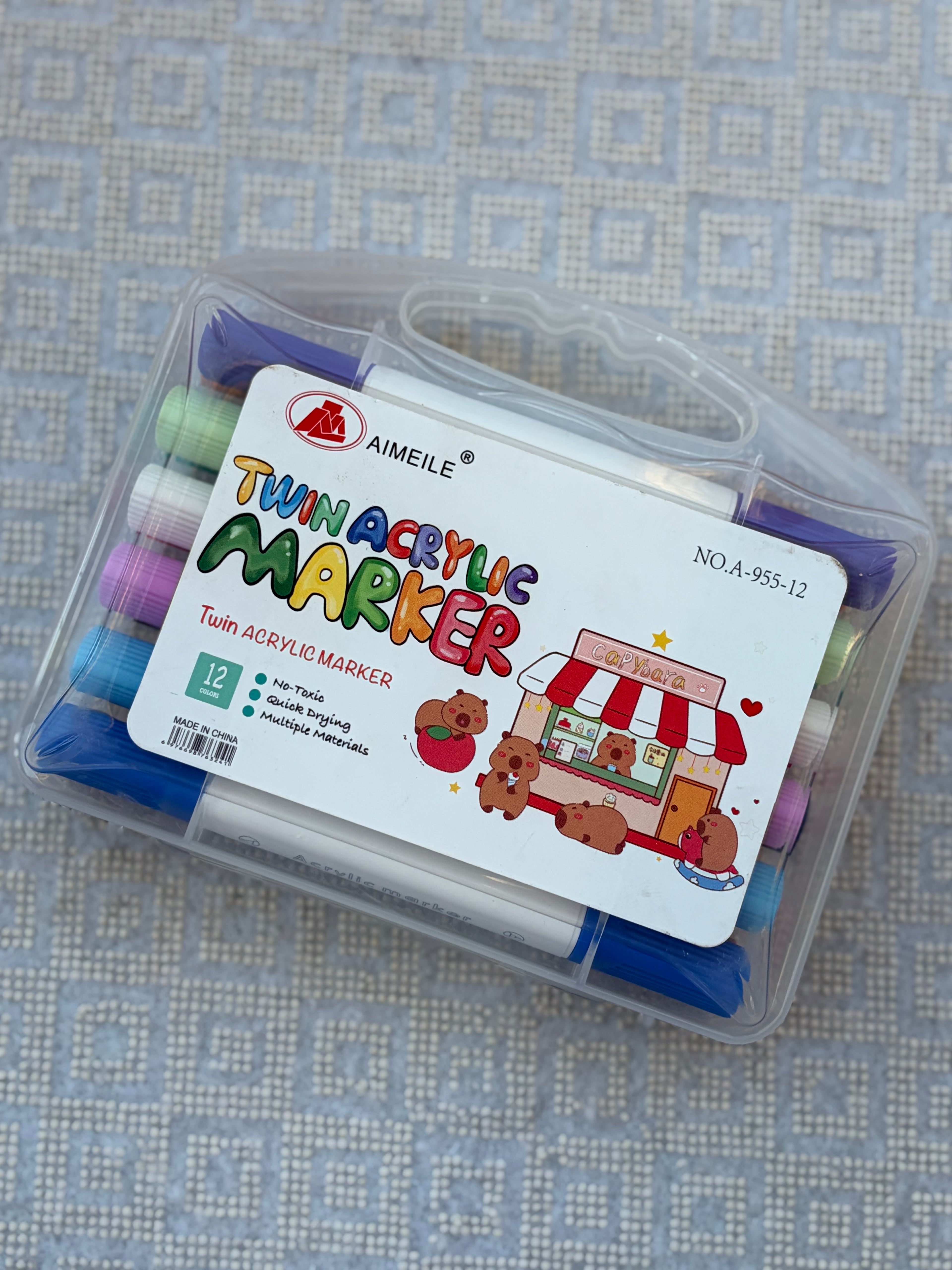 Twin acrylic marker 12- الوان اكريليك ٢ سن - سن ريشة و سن مدبب