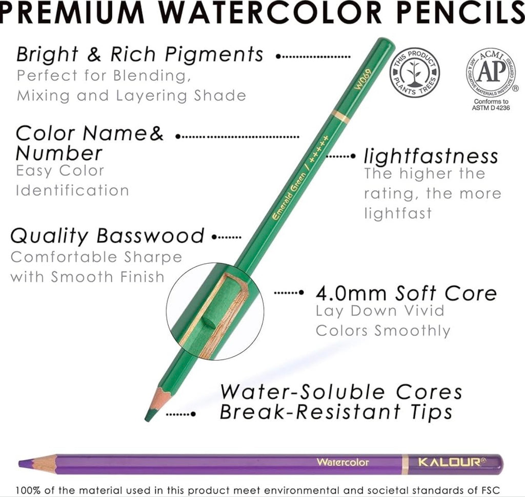 KALOUR Professional Watercolor Pencils - Set of 120 Colors