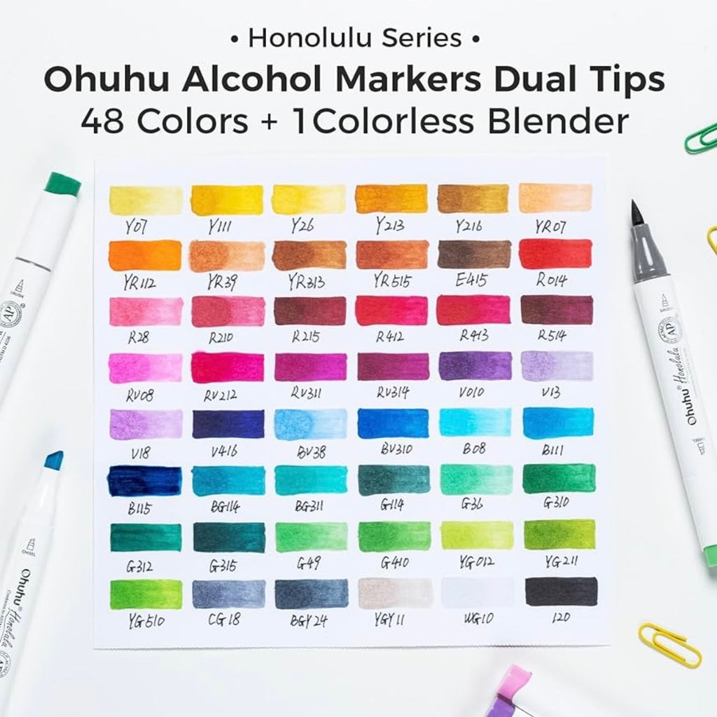 Ohuhu Alcohol Markers Brush Tip: Double Tipped Art Marker Set 48