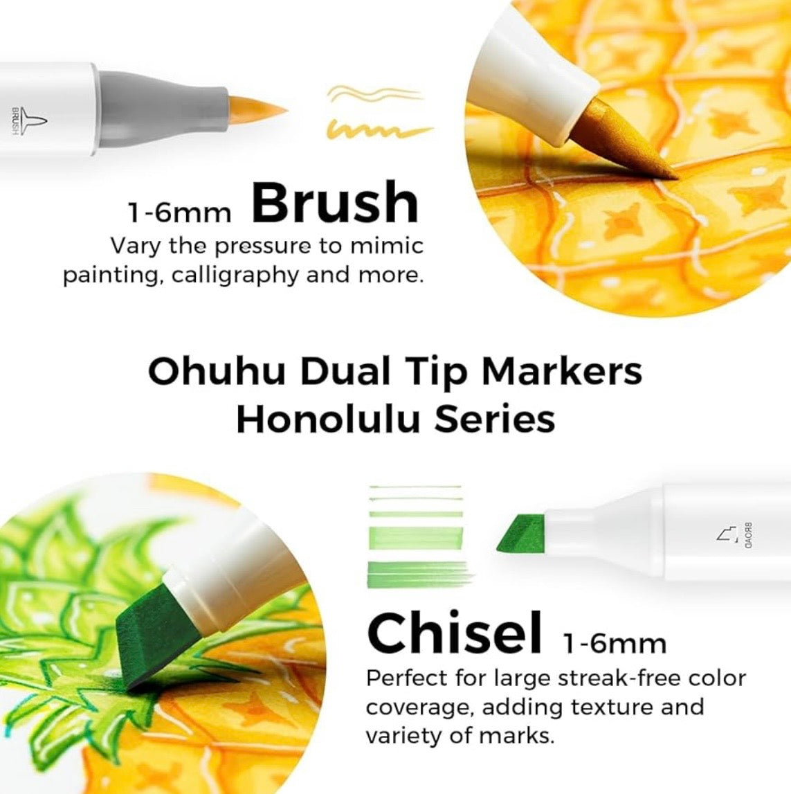 Ohuhu Alcohol Markers Brush Tip: Double Tipped Art Marker Set 48