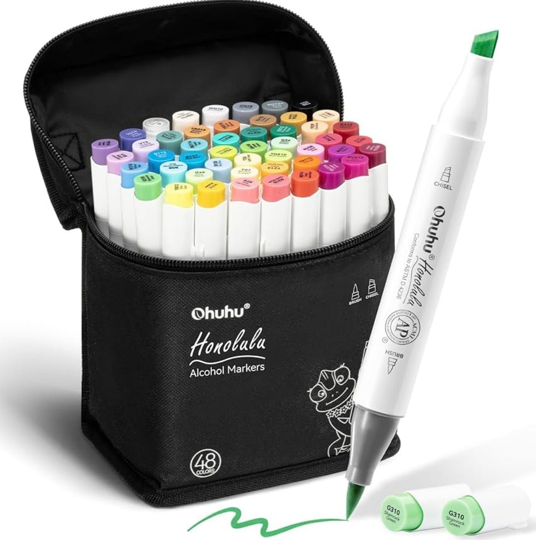 Ohuhu Alcohol Markers Brush Tip: Double Tipped Art Marker Set 48